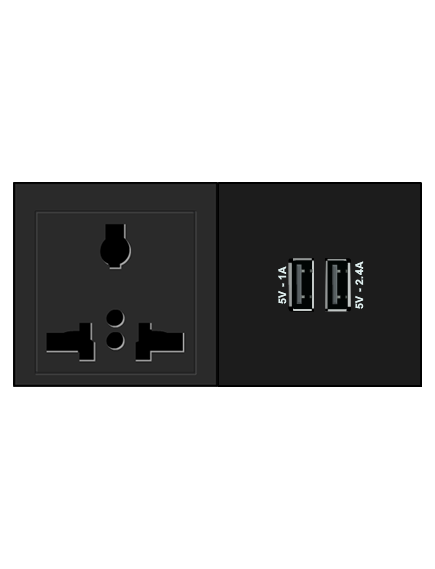 TS-2UC/U Dual Power Socket, Universal, 2xSocket, Version: 1x Universal / 2 USB