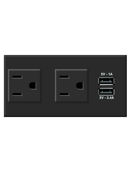 TS-2UC/US Dual Power Socket, USA, 2 Socket with 2 USB Charging Port, Version: 1x USA / 2 USB