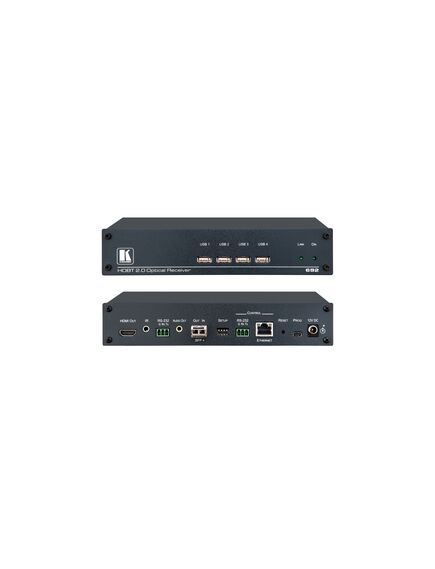 692 4K60 4:2:0 HDMI MM/SM Fiber Optic Receiver with USB, Ethernet, RS–232, IR & Stereo Audio De–embedding over Ultra–Reach HDBaseT 2.0